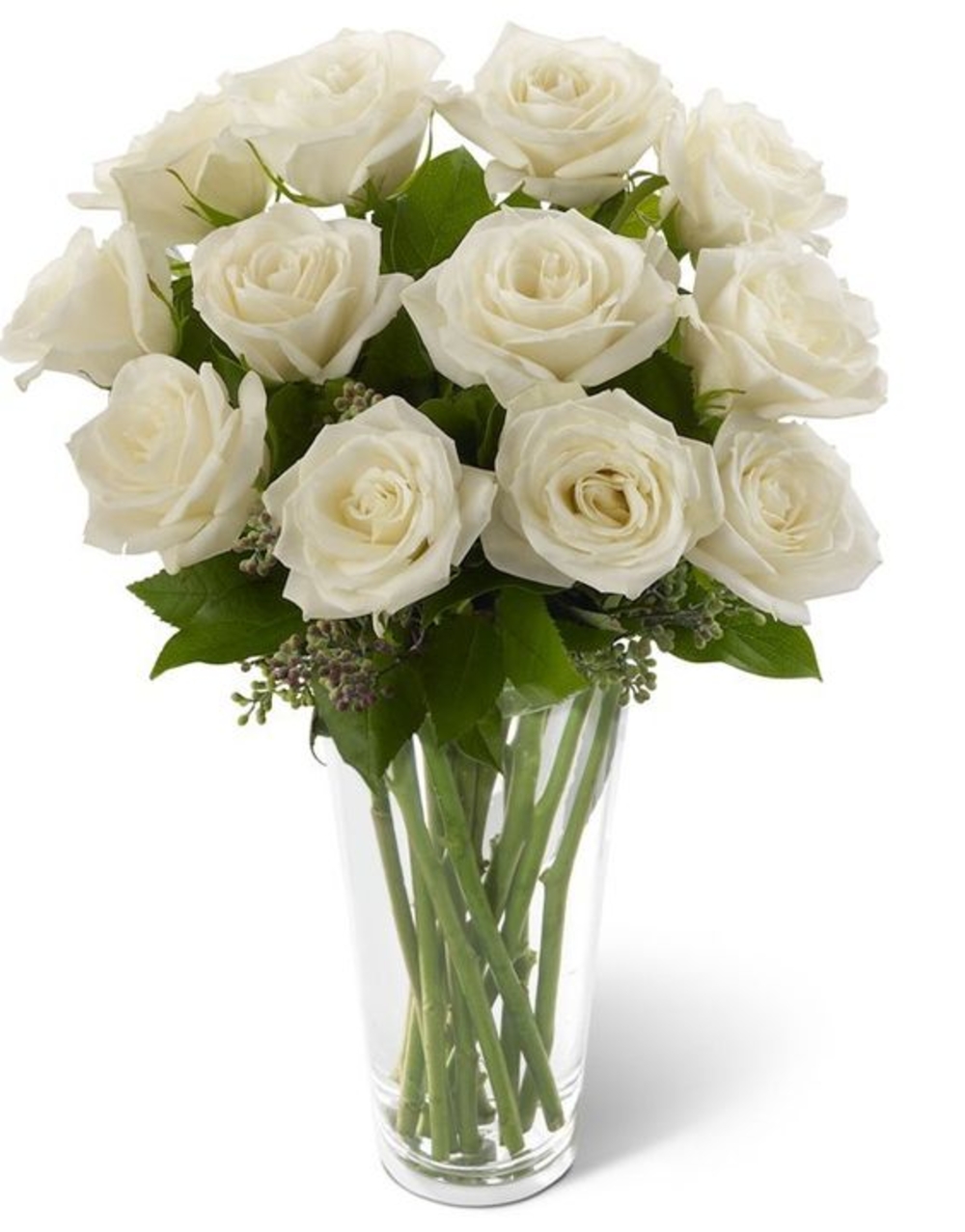 12 White Roses Flower Vase