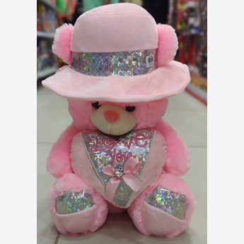 Pink Teddy With Hat & Heart (30cm)