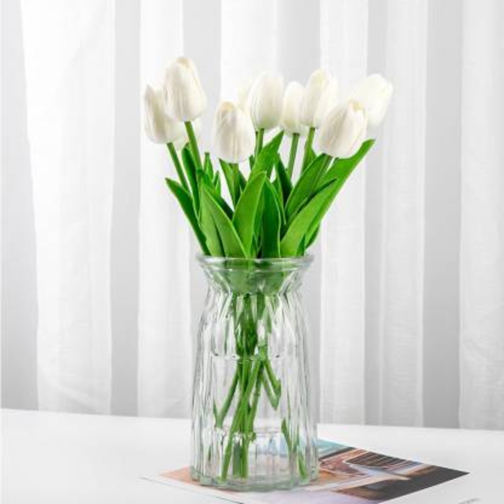 10 White Tulip Flowers Vase