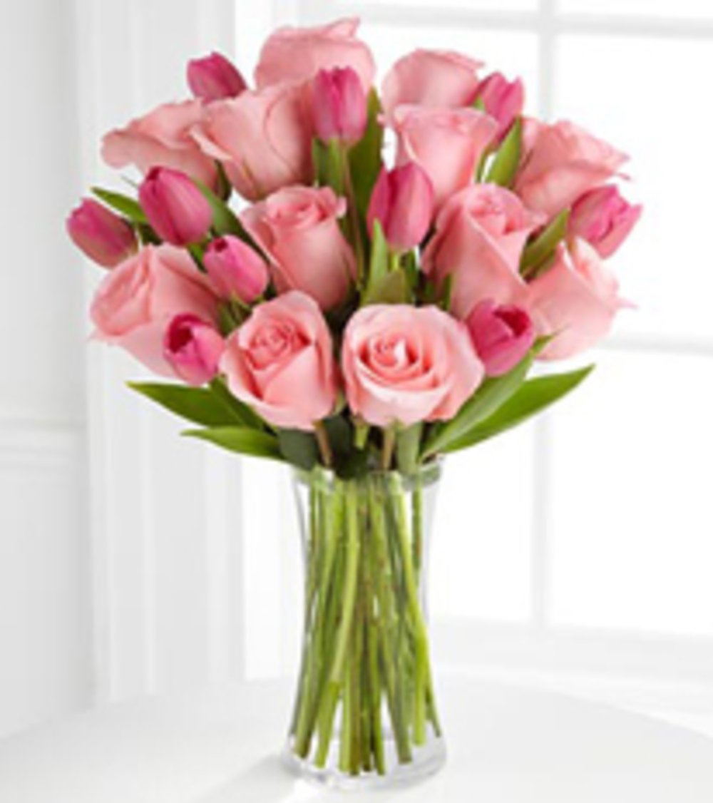 Pink Tulip & Rose Vase