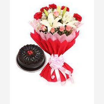 Chocolate Cake & Flower Combo