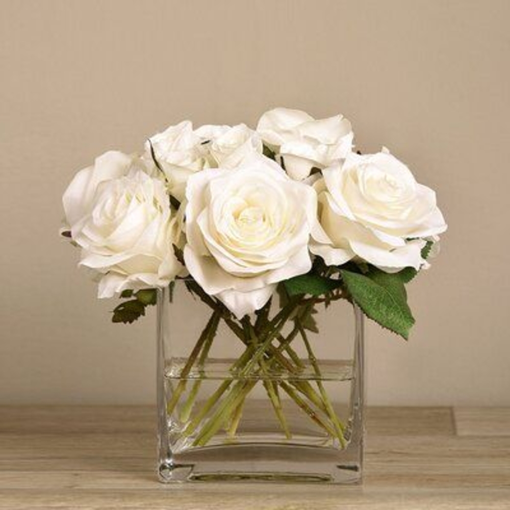 10 White Rose Flower Vase