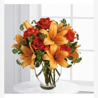 Orange Rose and Lilies Flower Vase