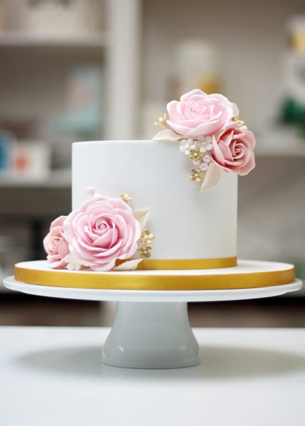 White & Pink Floral Birthday Cake
