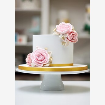 White & Pink Floral Birthday Cake