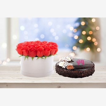 24 Red Roses & Chocolate Cake Combo