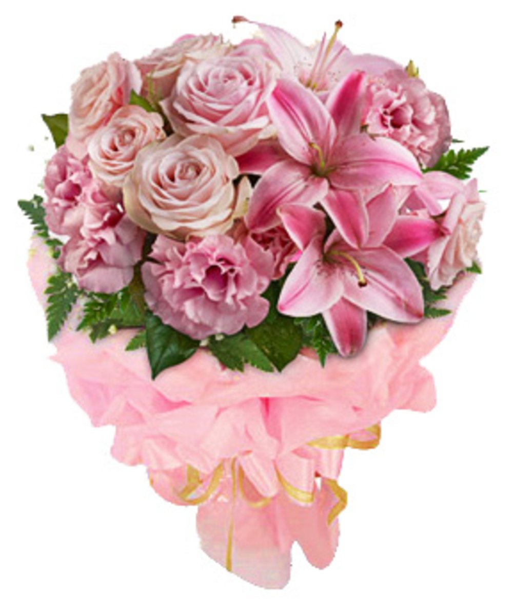 Pink Lilies , Roses & Carnation Flowers Arrangement