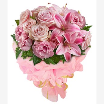 Pink Lilies , Roses & Carnation Flowers Arrangement