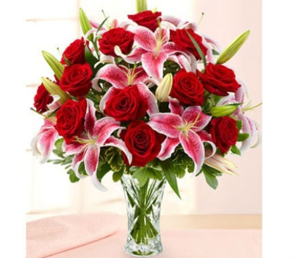 Red Pink Lily Rose Vase