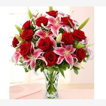 Red Pink Lily Rose Vase