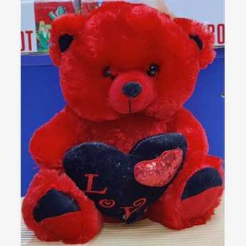 Red Teddy With Black Heart (30cm)