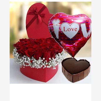 Cake & Flowers & Balloon Combo