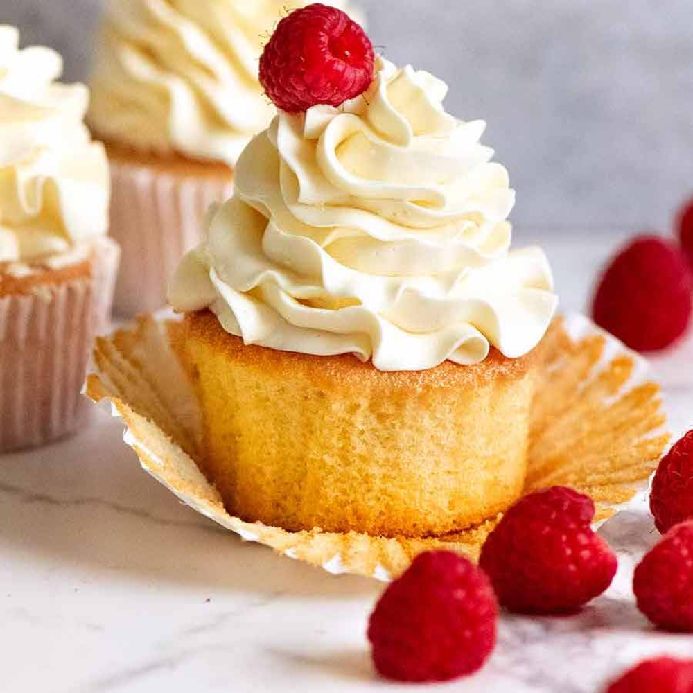 Vanilla Cupcakes with cherry