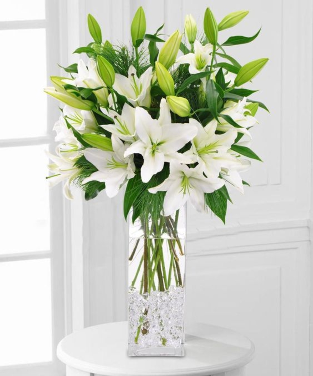10 White Lilies Flower Arrangement
