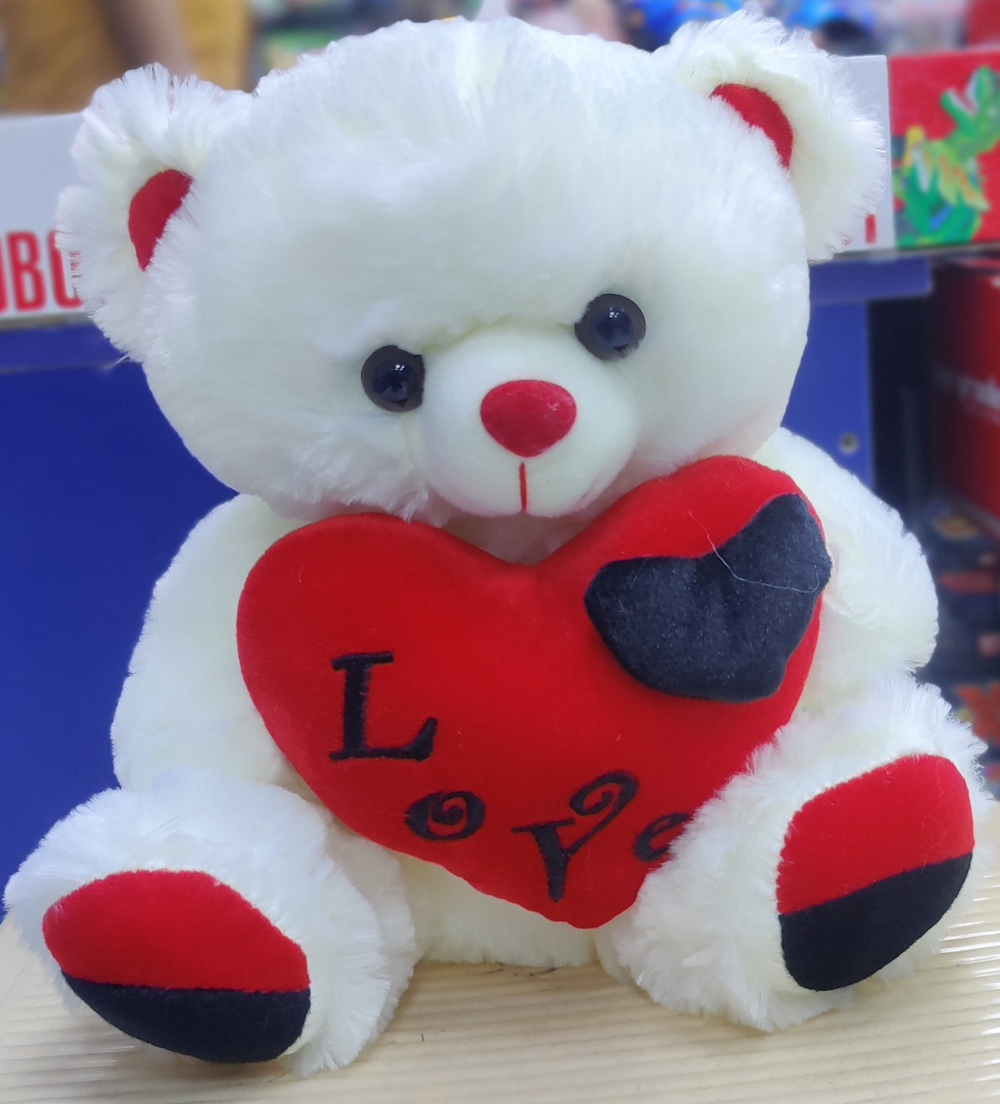 white Teddy With Red Heart (30cm)