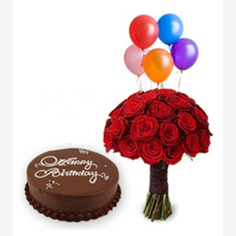 Flower & Balloon Combo Cake