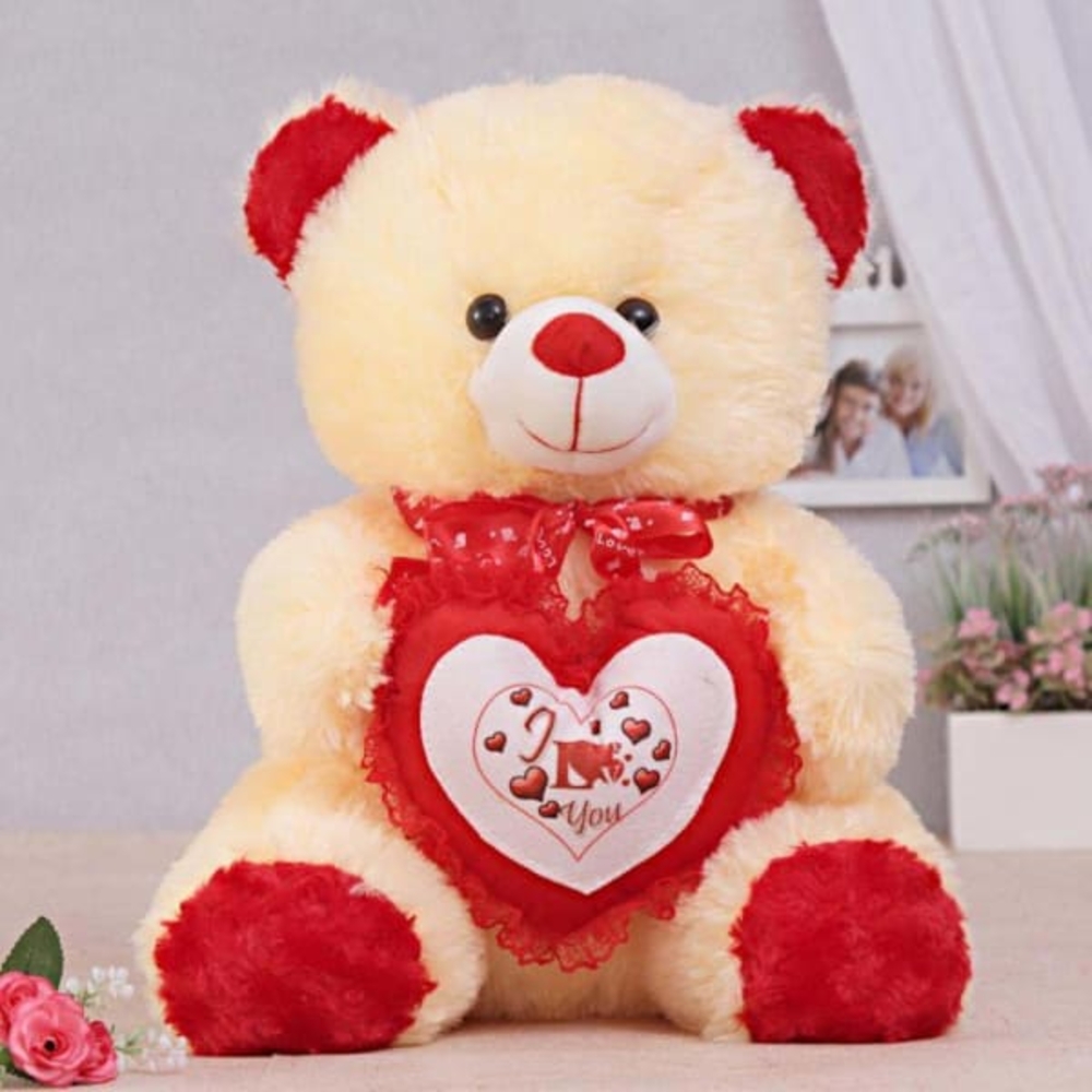 Cream Teddy With Red Heart (40cm)