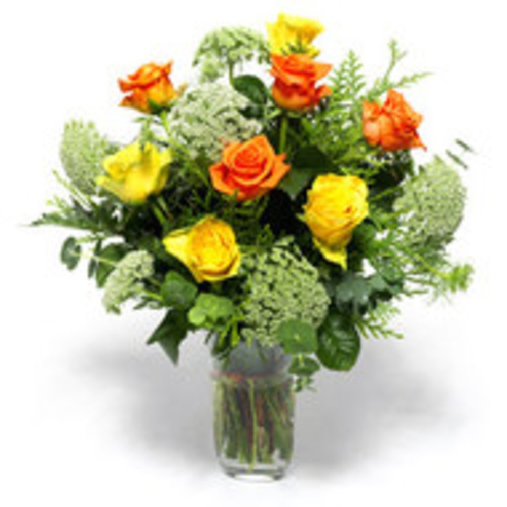 10 Yellow Orange Rose Flower Vase