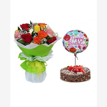 Flowers & Cake & Balloon Combo