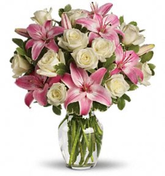 Order Pink, White Lily Rose Bouquet Send Flowers To Qatar