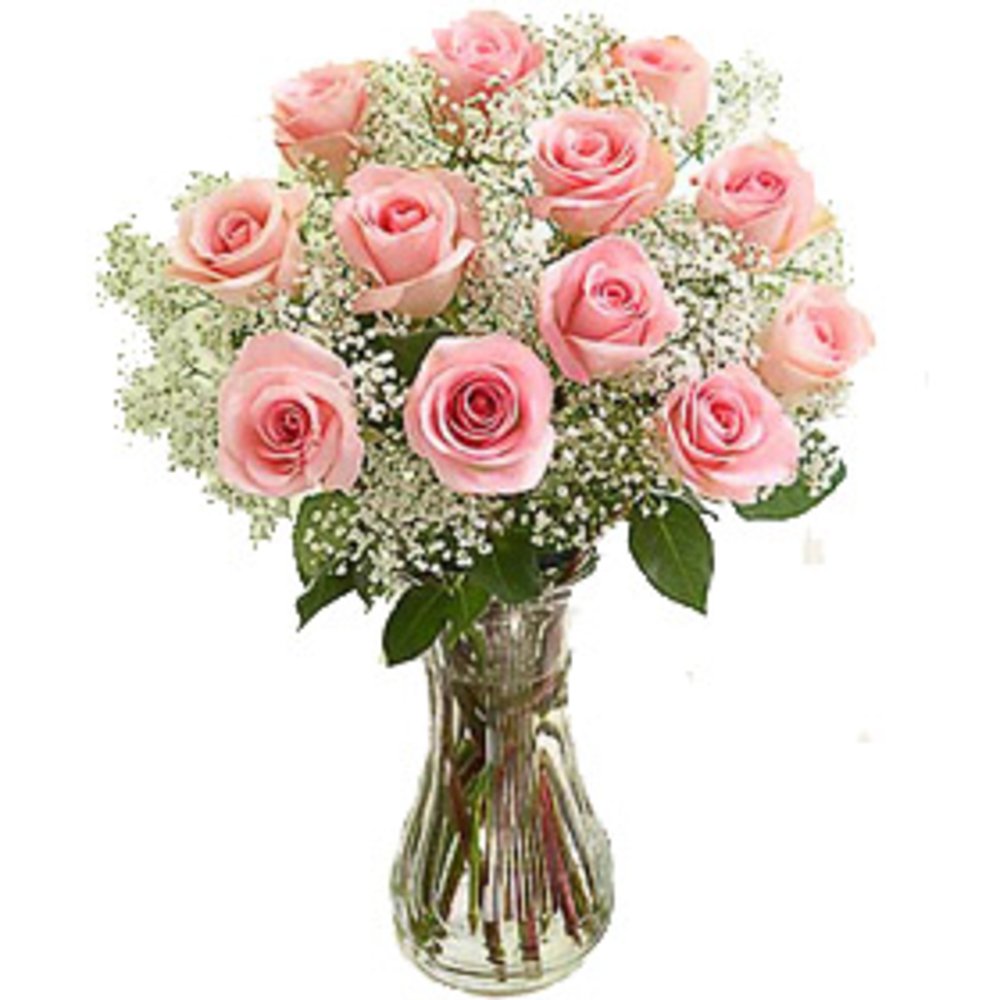 12 Pink Rose Flower Vase