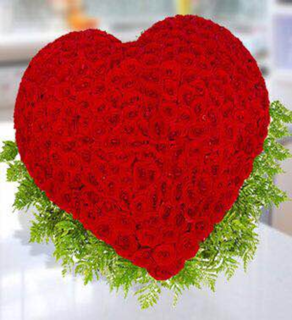 100 Red Roses Heart-Shaped Arrangement