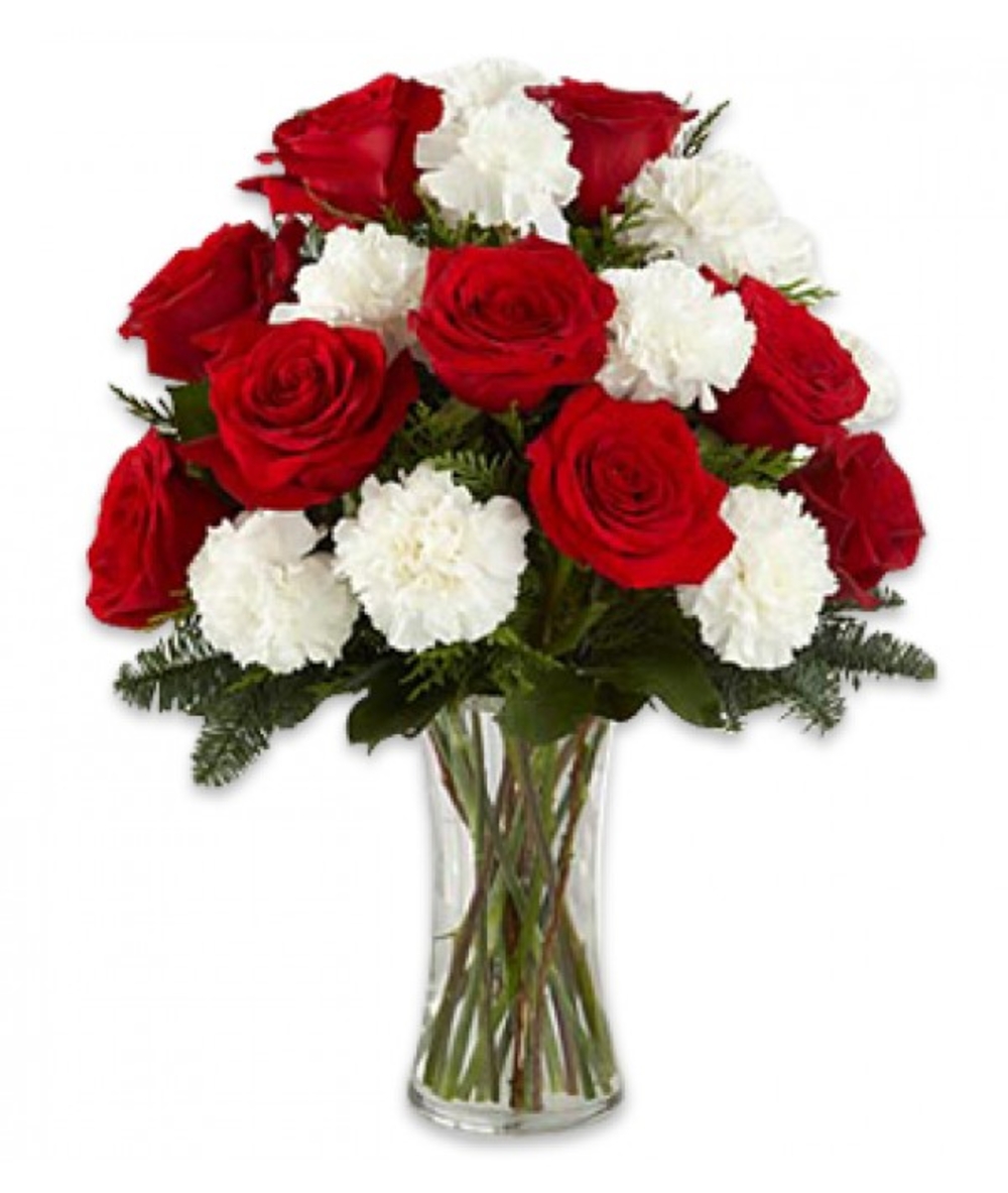 White Roses Red Carnation Bouquet