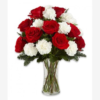 White Roses Red Carnation Bouquet