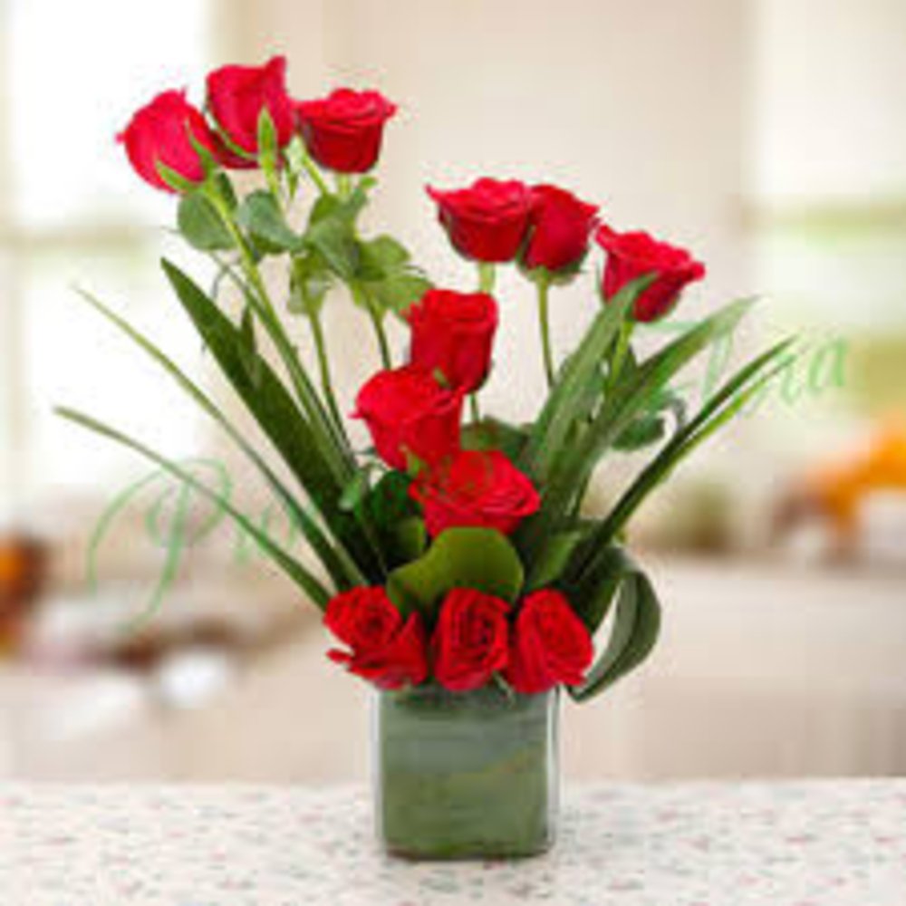 12 Red Flowers Vase