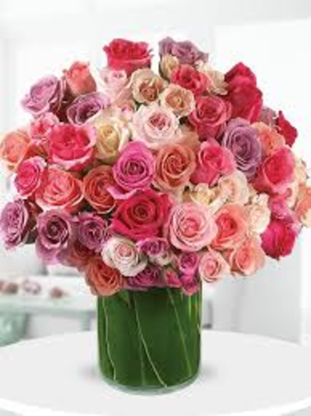 50 Mixed Rose Flowers Vase