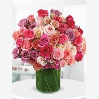 50 Mixed Rose Flowers Vase