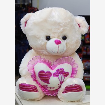 White Teddy With Pink Heart (40cms)