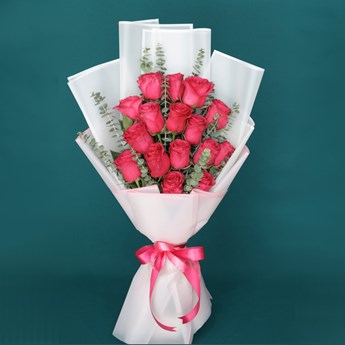 16 Dark Pink Roses 