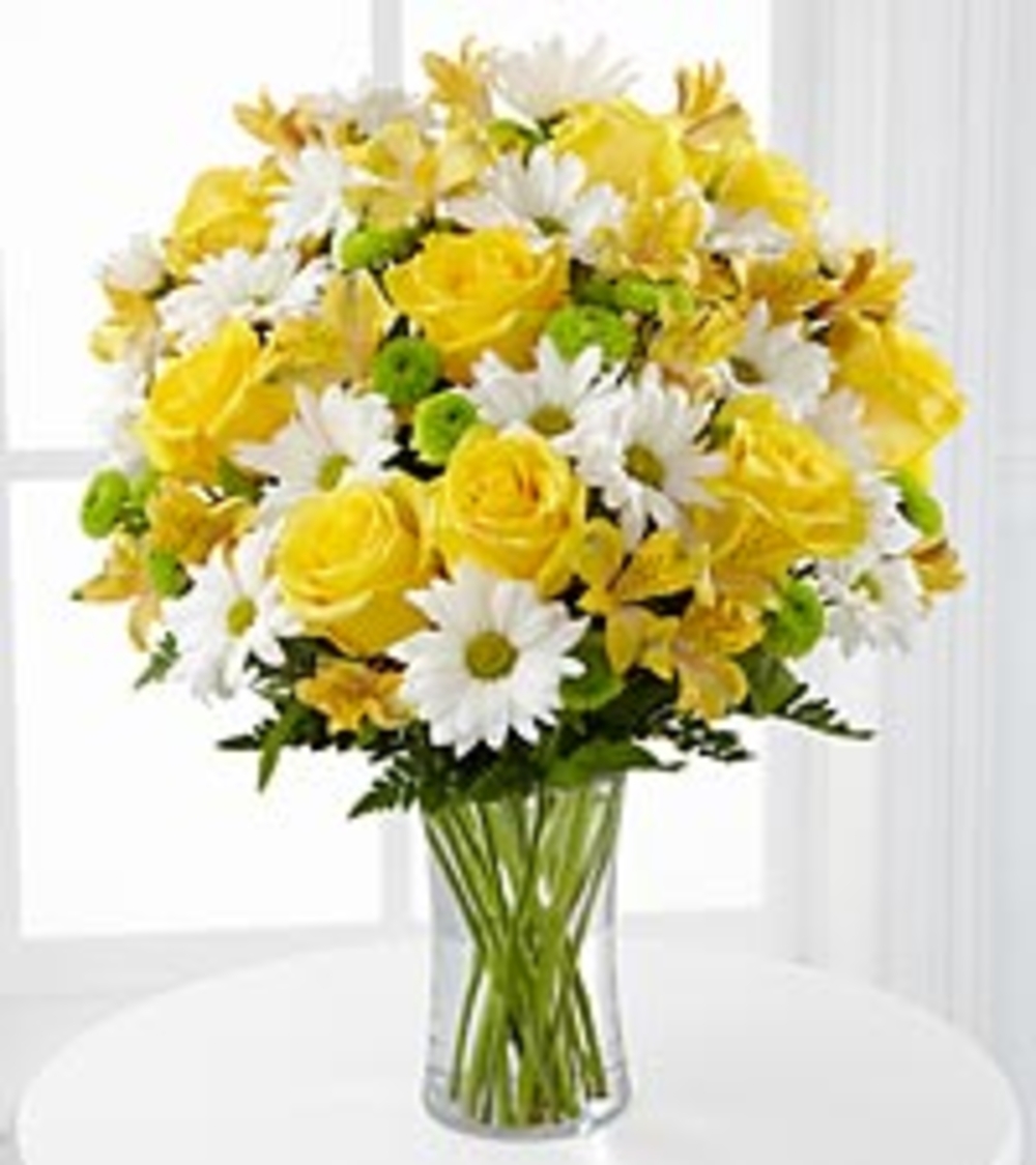 Yellow Roses and Mixed Carnation Flower Vase