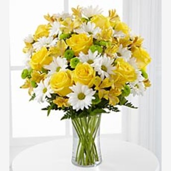Yellow Roses and Mixed Carnation Flower Vase