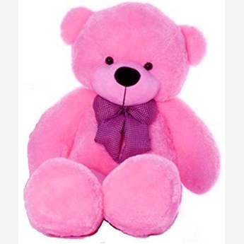 3 Feet Pink Teddy With Purple Ribbon 