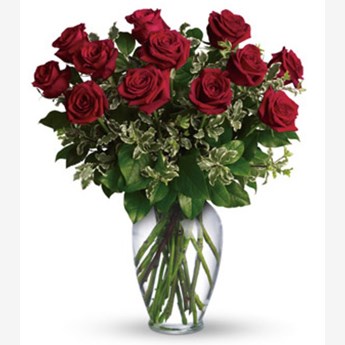 12 Red Romantic Roses Flower Vase 